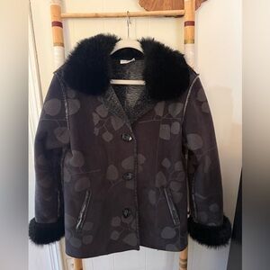 Stylish faux suede Jacket with Faux Fur Trim.